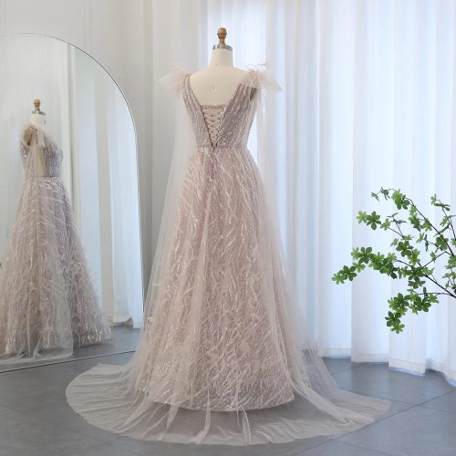 ArabicPinkFeathersLuxuryEveningDresseswithCapeSS537 6