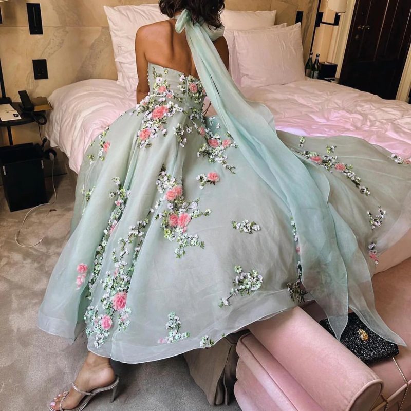 arab chic 3d flowers halter aqua evening dress ss219 10