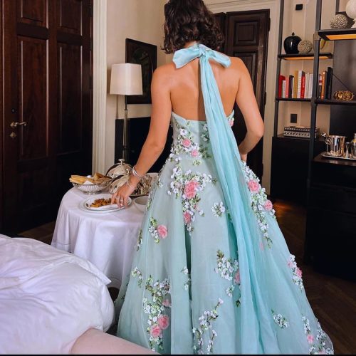 arab chic 3d flowers halter aqua evening dress ss219 11