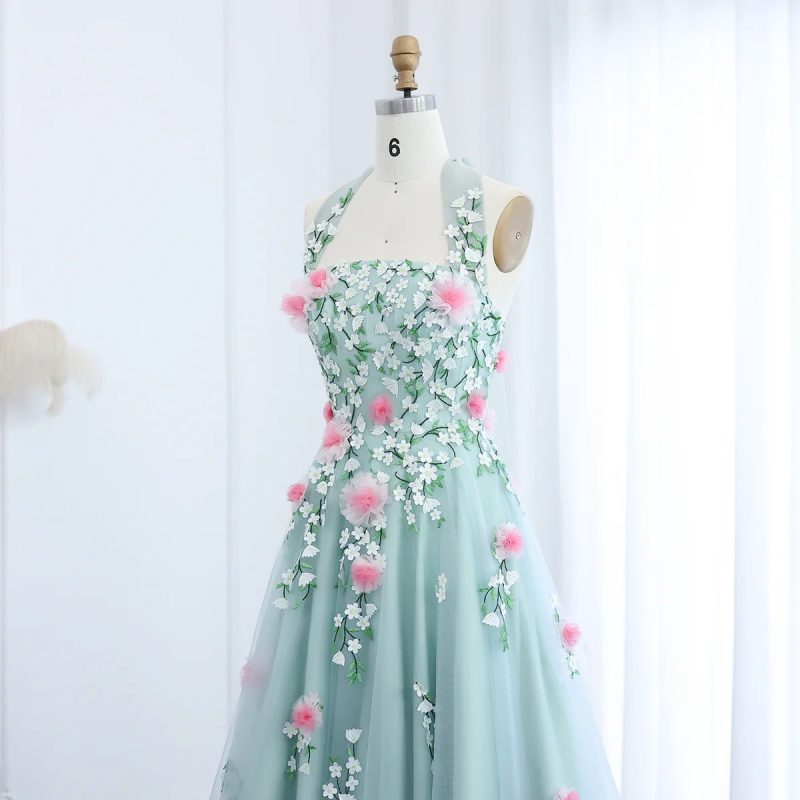 arab chic 3d flowers halter aqua evening dress ss219 5