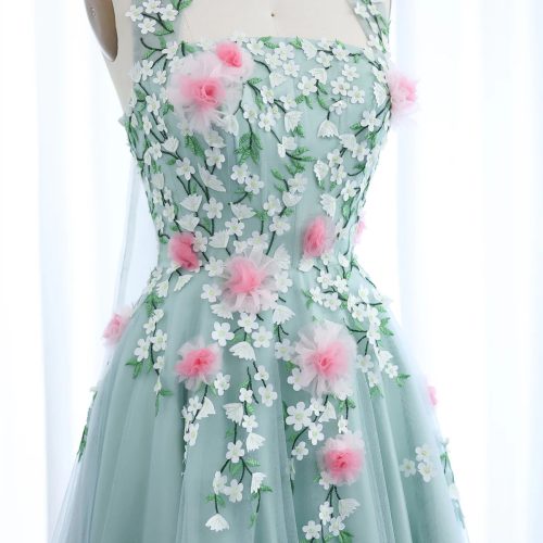 arab chic 3d flowers halter aqua evening dress ss219 6