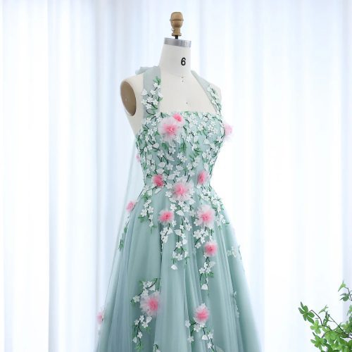 arab chic 3d flowers halter aqua evening dress ss219 7