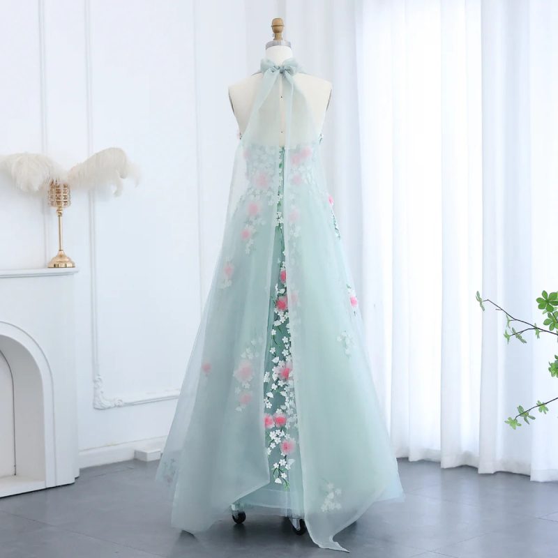 arab chic 3d flowers halter aqua evening dress ss219 8