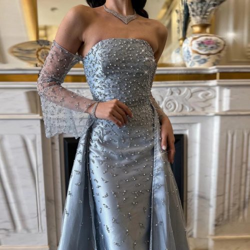 arab dubai evening dress silver gray woman wedding party prom gowns ss484 10