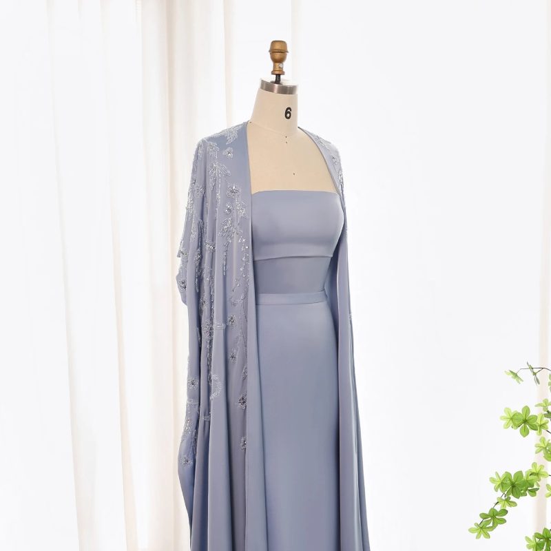 arabic blue mermaid evening dress with cape dubai women wedding gowns ss407 6