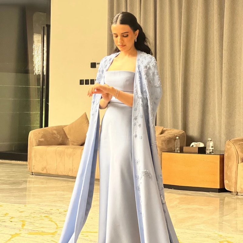 arabic blue mermaid evening dress with cape dubai women wedding gowns ss407 8