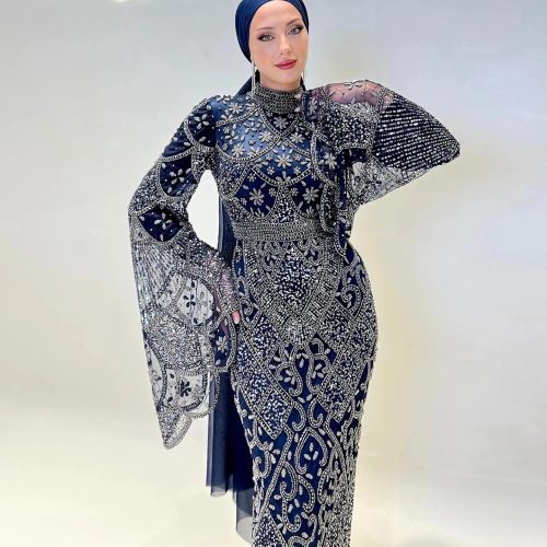 black luxury muslim evening dress long sleeves high neck arabic party gowns ss153 19