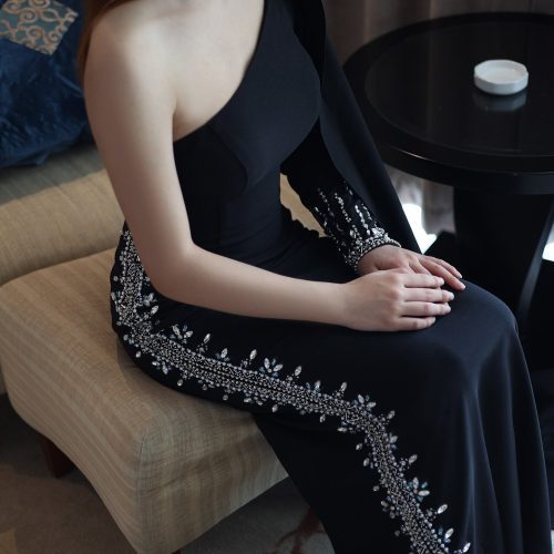 dreamy vow arabic black one shoulder mermaid luxury evening dress with cape sleeve elegant dubai women wedding party gown ss389 3