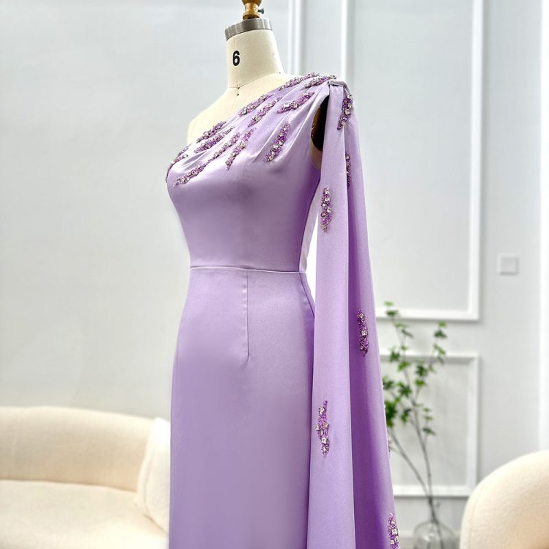 dreamy vow arabic one shoulder lilac dubai evening dresses with cape elegant ankle length women wedding guest party gowns ss273 10