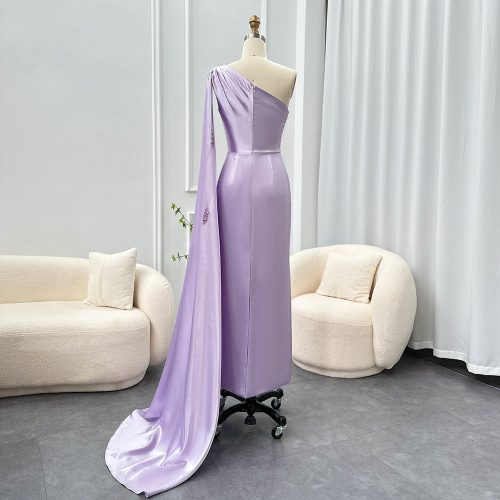 dreamy vow arabic one shoulder lilac dubai evening dresses with cape elegant ankle length women wedding guest party gowns ss273 11