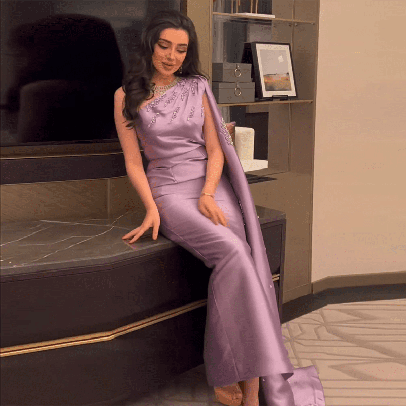 dreamy vow arabic one shoulder lilac dubai evening dresses with cape elegant ankle length women wedding guest party gowns ss273 5