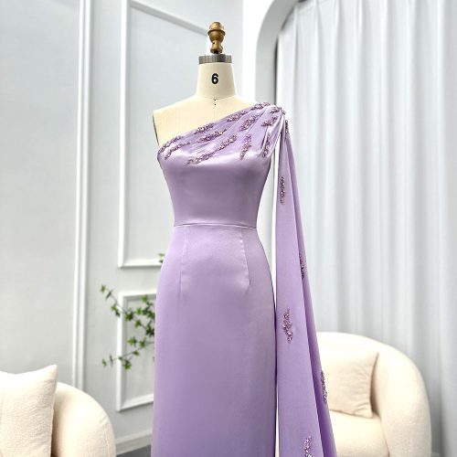 dreamy vow arabic one shoulder lilac dubai evening dresses with cape elegant ankle length women wedding guest party gowns ss273 8