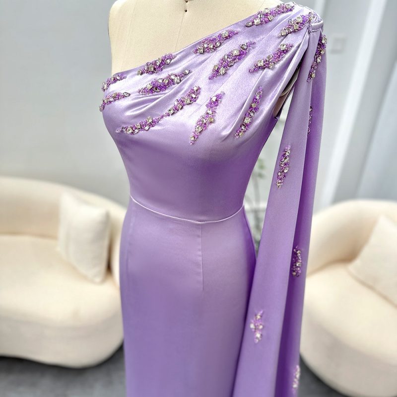 dreamy vow arabic one shoulder lilac dubai evening dresses with cape elegant ankle length women wedding guest party gowns ss273 9