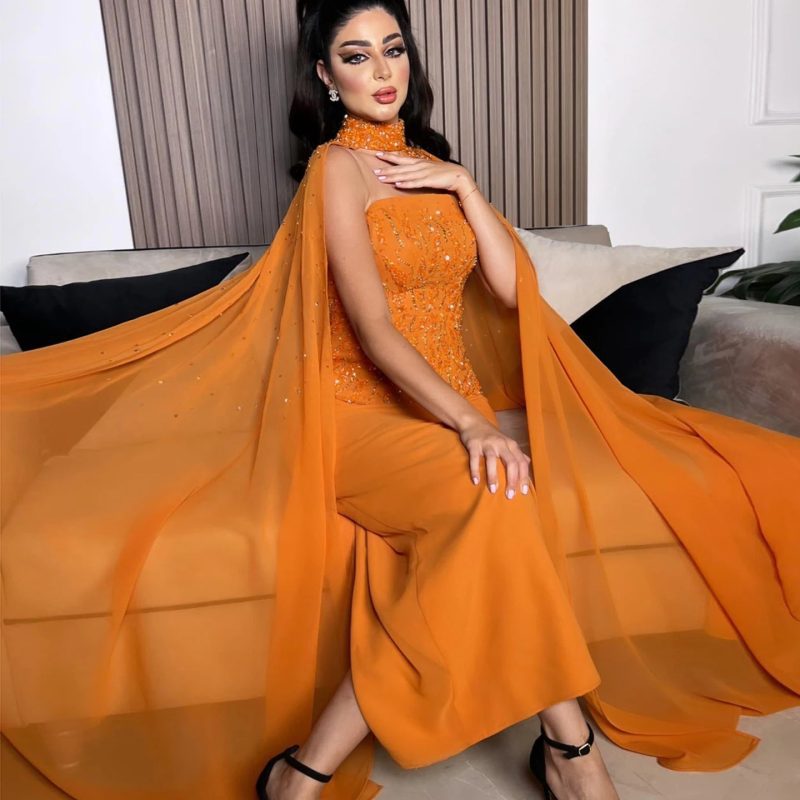 dreamy vow arabic orange strapless evening dress women for wedding ss299