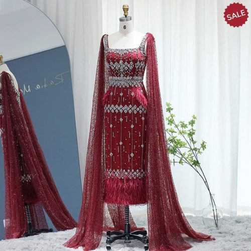 dreamy vow bling gray mermaid arabic evening dress with cape luxury feather dubai formal dresses for women wedding party ss279 32