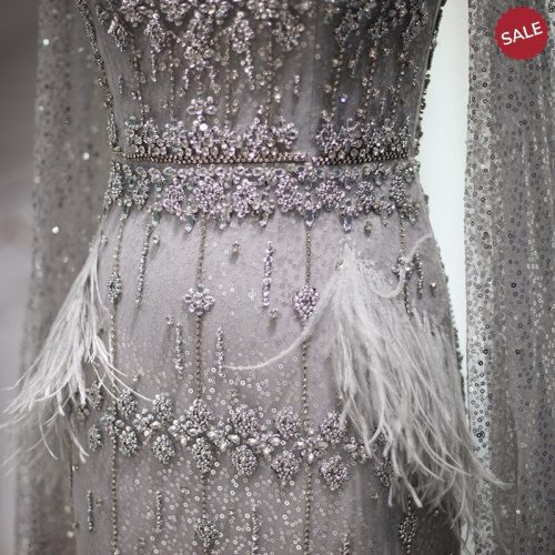 dreamy vow bling gray mermaid arabic evening dress with cape luxury feather dubai formal dresses for women wedding party ss279 5