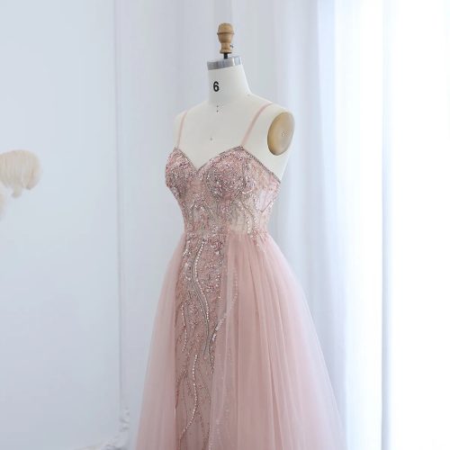 dreamy vow blush pink dubai evening dresses with overskirt spaghetti straps sexy long luxury wedding party prom dress ss266 3