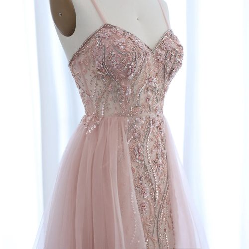 dreamy vow blush pink dubai evening dresses with overskirt spaghetti straps sexy long luxury wedding party prom dress ss266 6