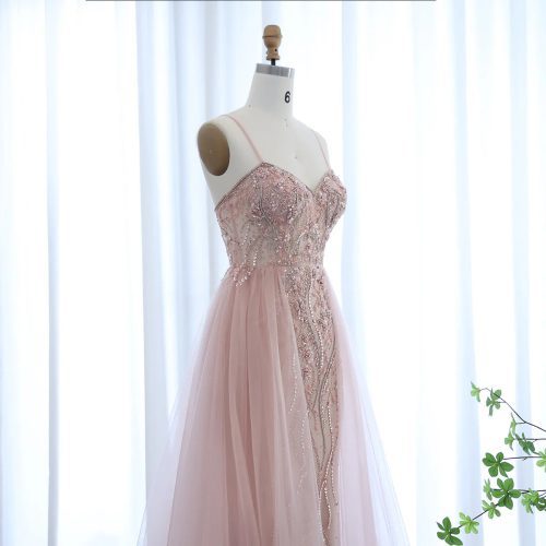 dreamy vow blush pink dubai evening dresses with overskirt spaghetti straps sexy long luxury wedding party prom dress ss266 7