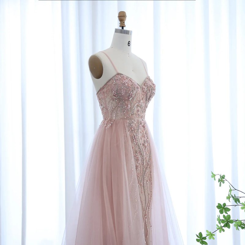 dreamy vow blush pink dubai evening dresses with overskirt spaghetti straps sexy long luxury wedding party prom dress ss266 7