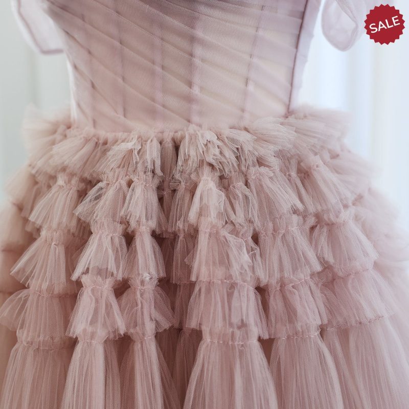 dreamy vow blush pink off shoulder ruffles evening dress for women wedding elegant tiered ball gown prom party desses sf087 3