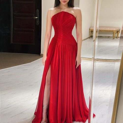 dreamy vow burgundy chiffon long arabic evening dress for women 2024 elegant dubai wedding guest party gowns with slit sf141