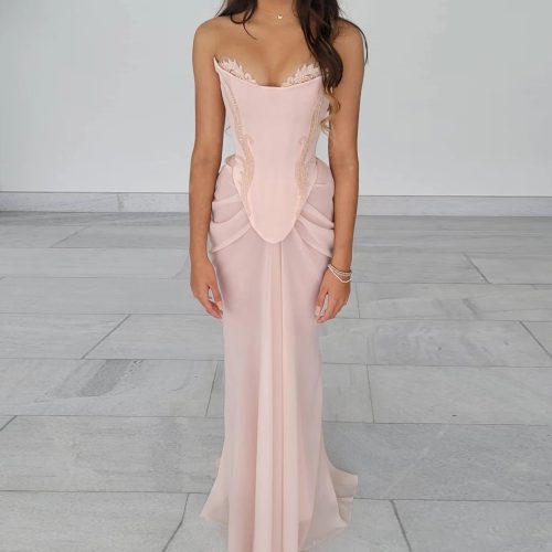 dreamy vow dreamy vow blush pink handmade draped chiffon mermaid evening dresses corset beaded wedding formal party bridesmaid dress ss220 8