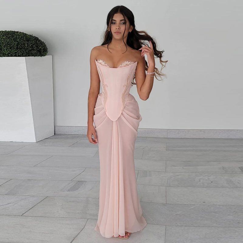 dreamy vow dreamy vow blush pink handmade draped chiffon mermaid evening dresses corset beaded wedding formal party bridesmaid dress ss220