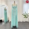 Dreamy Vow Luxury Aqua Lilac Mermaid Evening Dress with Cape Sleeves Criss Cross Women Wedding Party Gowns 391