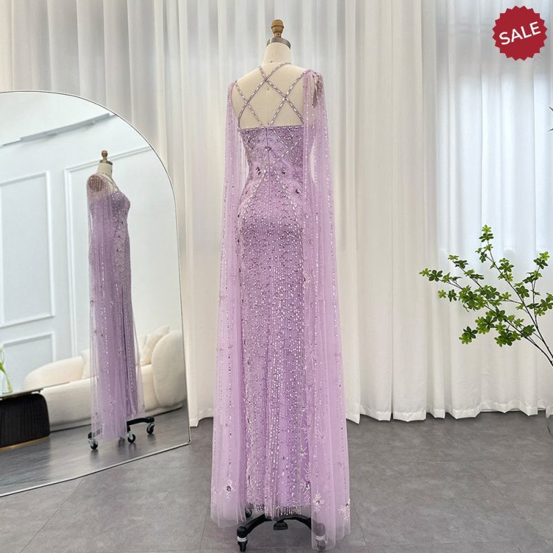 dreamy vow luxury aqua lilac mermaid evening dress with cape sleeves criss cross women wedding party gowns ss391 21