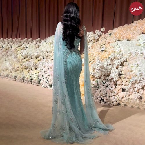 dreamy vow luxury aqua lilac mermaid evening dress with cape sleeves criss cross women wedding party gowns ss391 35