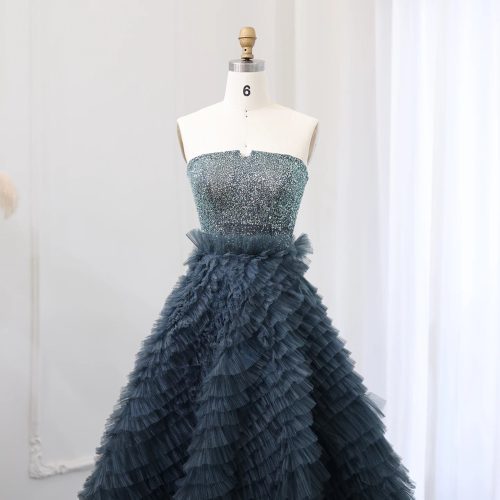 dreamy vow luxury beaded blue ball gown evening dress 2024 elegant strapless ruffles sweet girls birthday party dresses ss503 4