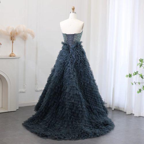 dreamy vow luxury beaded blue ball gown evening dress 2024 elegant strapless ruffles sweet girls birthday party dresses ss503 6