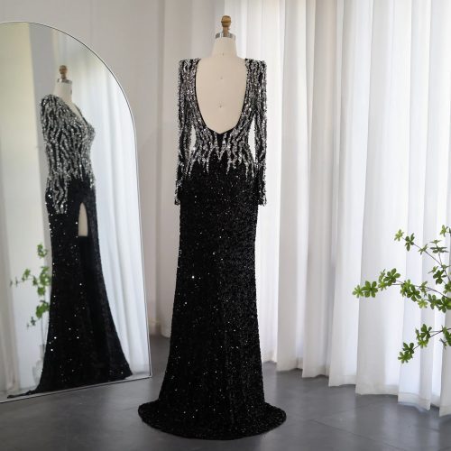 dreamy vow luxury black mermaid dubai evening dresses 2023 elegant v neck long sleeves arabic women formal party gowns ss250 7