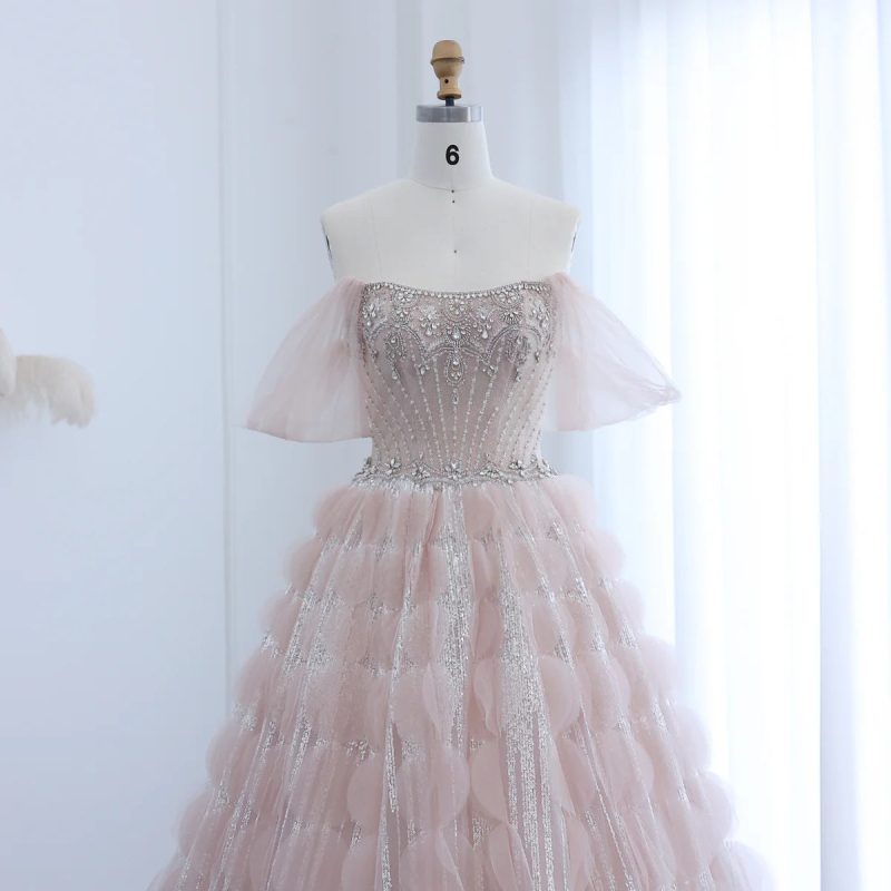 dreamy vow luxury crystal princess ball gown blush pink ruffles evening dress for women wedding engament party dress ss533 3