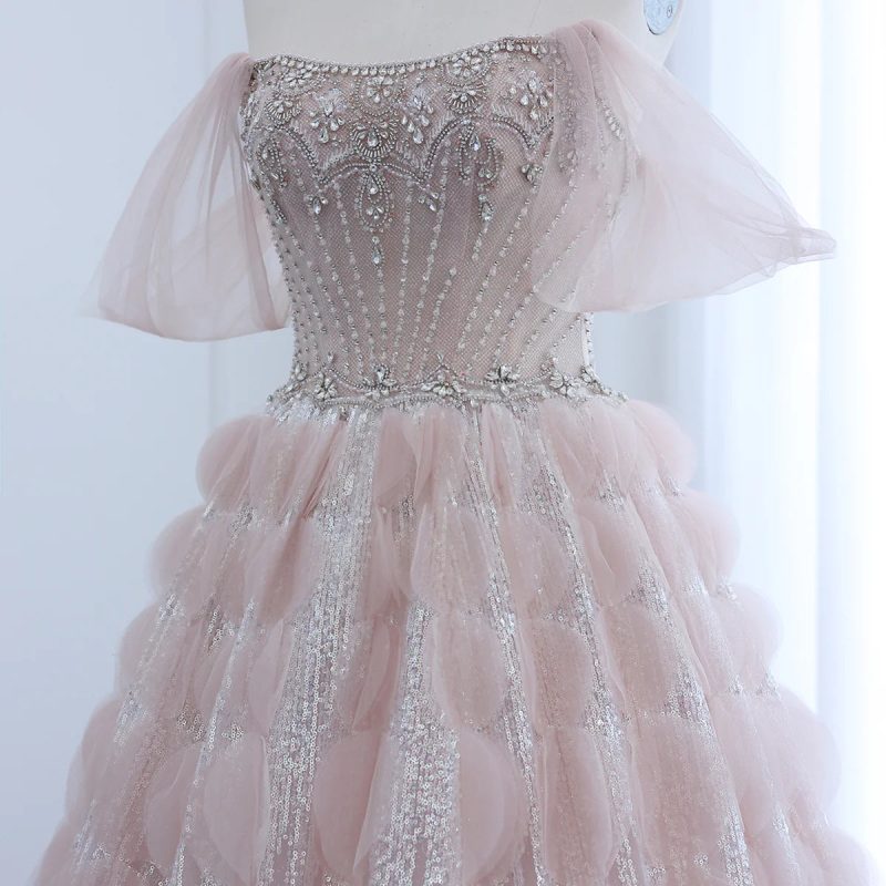 dreamy vow luxury crystal princess ball gown blush pink ruffles evening dress for women wedding engament party dress ss533 4