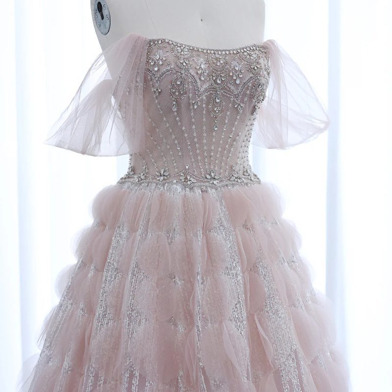 dreamy vow luxury crystal princess ball gown blush pink ruffles evening dress for women wedding engament party dress ss533 6