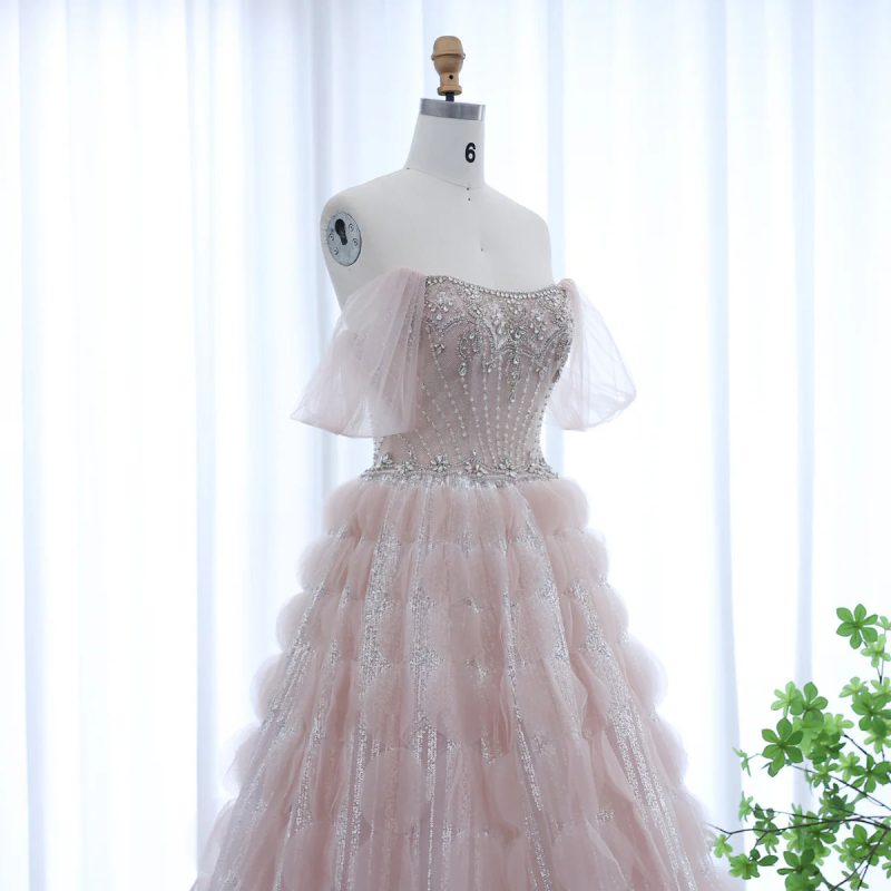 dreamy vow luxury crystal princess ball gown blush pink ruffles evening dress for women wedding engament party dress ss533 7