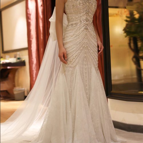 dreamy vow luxury crystal white mermaid wedding dress with cape bow spaghetti straps dubai women engagement bridal party gowns ss527 13