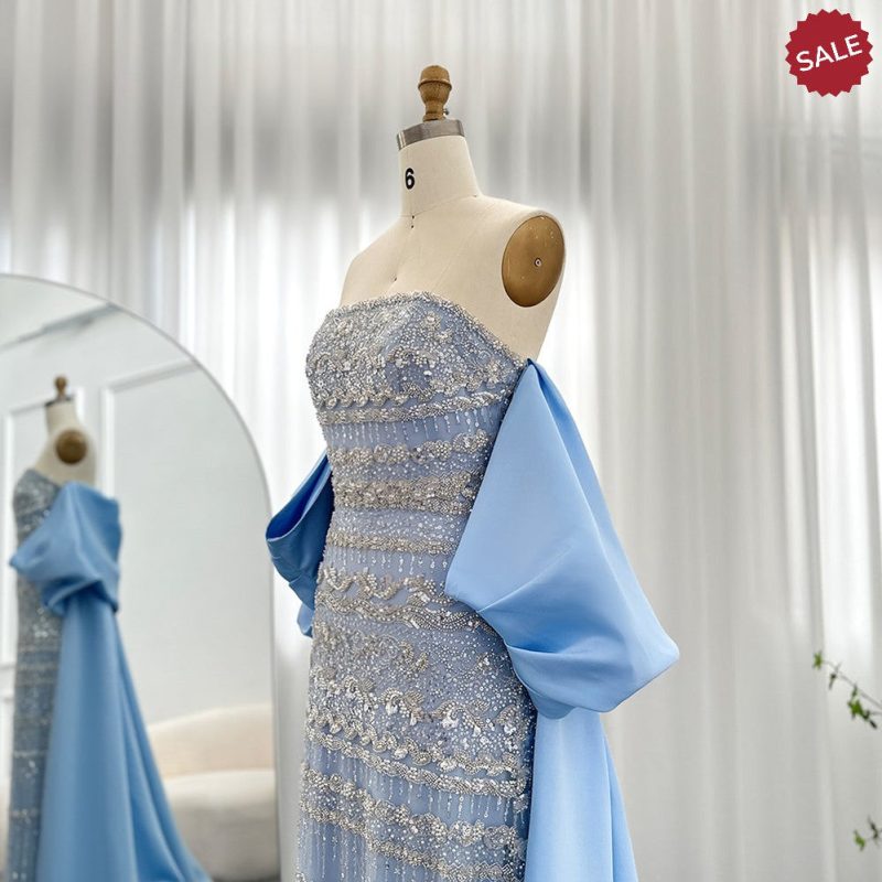 dreamy vow luxury dubai sage green evening dresses with cape arabic blue beaded elegant women wedding party gowns ss238 10