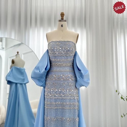 dreamy vow luxury dubai sage green evening dresses with cape arabic blue beaded elegant women wedding party gowns ss238 12