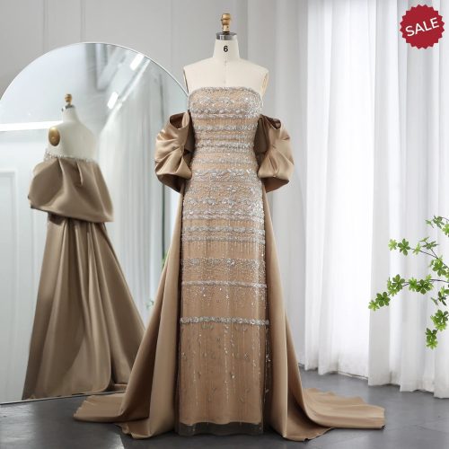 Dreamy Vow Luxury Dubai Sage Green Evening Dresses with Cape Arabic Blue Beaded Elegant Women Wedding Party Gowns SS238-DreamyVow