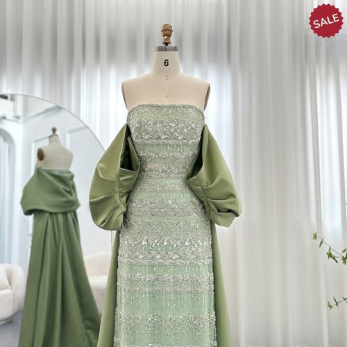 dreamy vow luxury dubai sage green evening dresses with cape arabic blue beaded elegant women wedding party gowns ss238 4