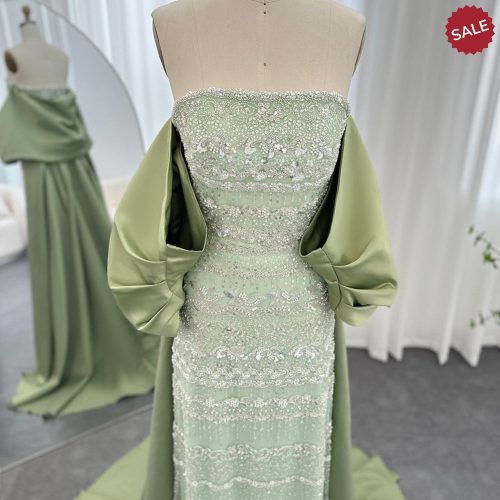 dreamy vow luxury dubai sage green evening dresses with cape arabic blue beaded elegant women wedding party gowns ss238 5