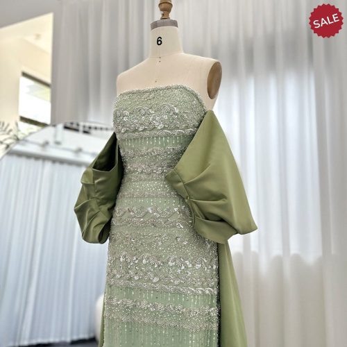 dreamy vow luxury dubai sage green evening dresses with cape arabic blue beaded elegant women wedding party gowns ss238 6