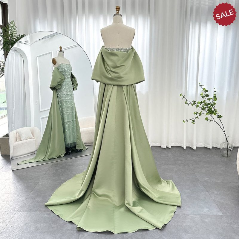 dreamy vow luxury dubai sage green evening dresses with cape arabic blue beaded elegant women wedding party gowns ss238 7