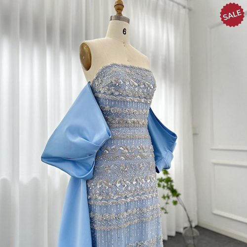 dreamy vow luxury dubai sage green evening dresses with cape arabic blue beaded elegant women wedding party gowns ss238 8