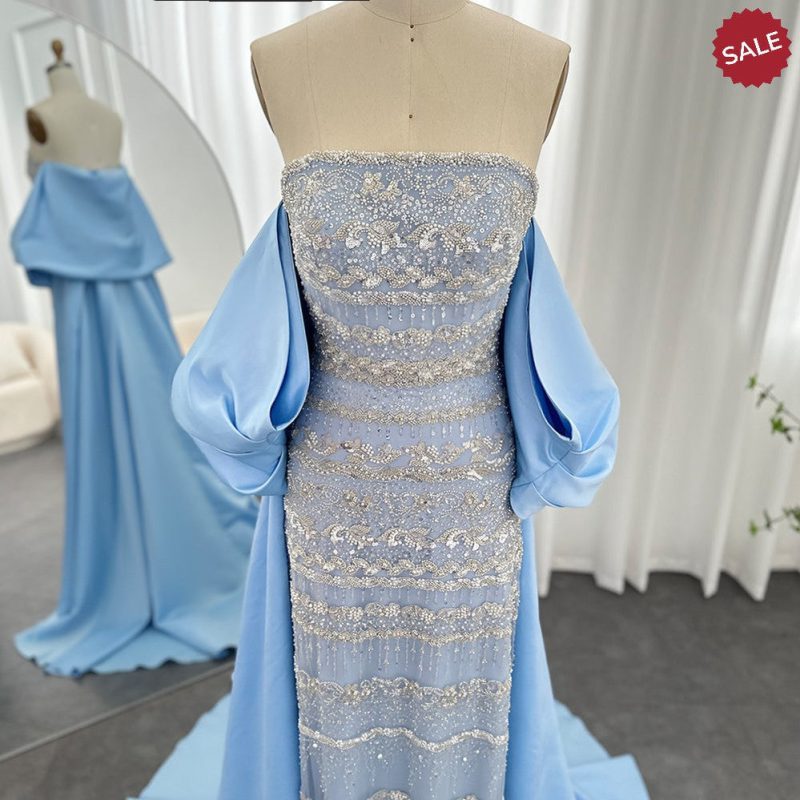 dreamy vow luxury dubai sage green evening dresses with cape arabic blue beaded elegant women wedding party gowns ss238 9