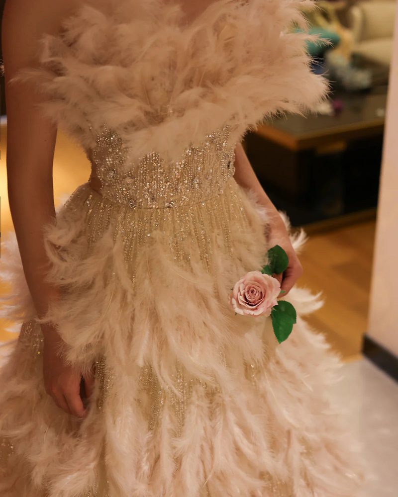 dreamy vow luxury feathers princess ball gown cream evening dress for women wedding engament party dress ss532 10