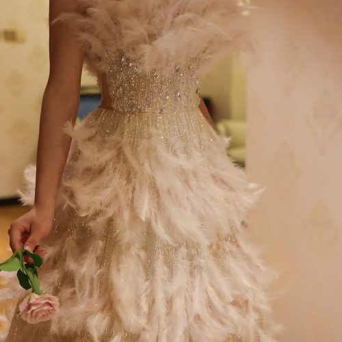 dreamy vow luxury feathers princess ball gown cream evening dress for women wedding engament party dress ss532 11